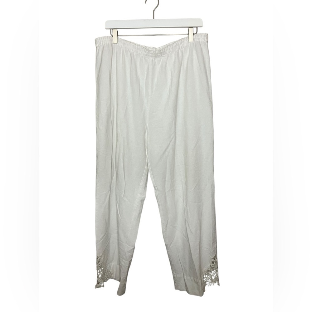 Soft Surroundings Touch of Lace Gauze Pant Crochet Pull On Beach Summer White XL